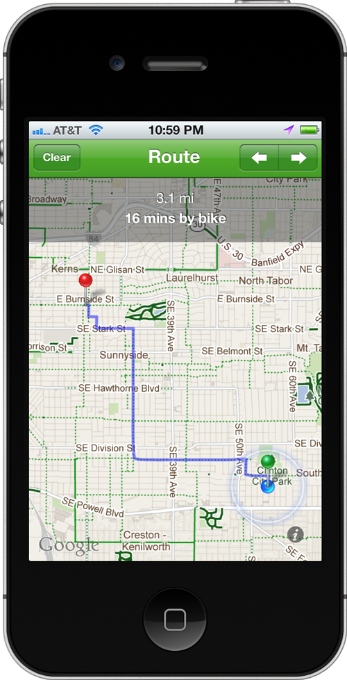 Screenshot of Bike Maps routing